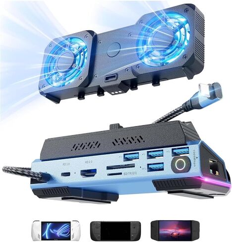 محطة إرساء 10 في 1 لـ Legion Go for Claw، محول تحويل HDMI Dock 4K 60 هرتز RGB مروحة تبريد مزدوجة قابلة للفصل USB 3.0 جيجابت إيثرنت PD100W USB C منفذ شحن M.2 in Saudi Arabia