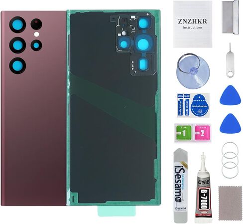 بديل الزجاج الخلفي لهاتف Samsung Galaxy S22 Ultra (6.8 بوصة، أسود فانتوم) مع دائرة صور وعدسة مركبة يشمل أدوات الصيانة in Kuwait