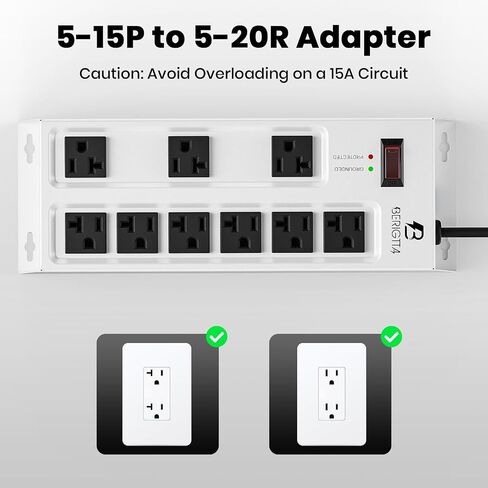 Magnetic Heavy Duty 20A Power Strip with Surge Protector, 9-Outlet Metal Junction Box with 6FT 12/3 Gauge Cord, for Garage, Workshop & Appliance (Silver) in Saudi Arabia