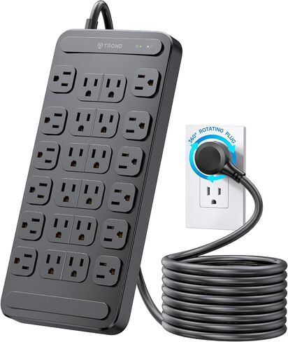 TROND Surge Protector Power Strip 360° Rotating Flat Plug, 24 AC Outlets, 4000 Joules, 6ft Heavy Duty Extension Cord 1875W, ETL Listed, Ideal for Gaming Office Home Dorm Room Essentials Black in Saudi Arabia