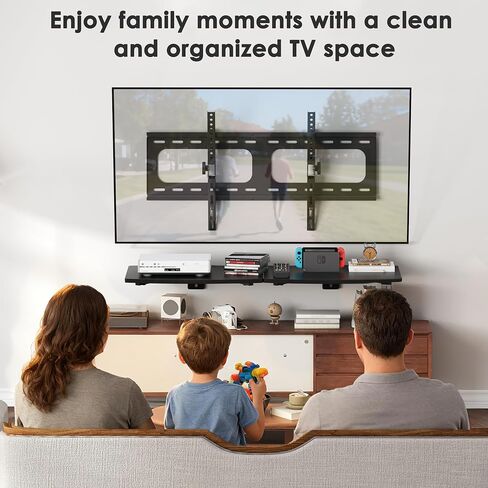 3-in-1 TV Mount & Shelves Kit, Wall-Mount TV Bracket Fits 37–75" TVs, Holds Up to 154 lbs, Max VESA 600 × 400 mm, 2 Wooden Floating Shelves for DVD Players, Game Consoles, Decor in Saudi Arabia