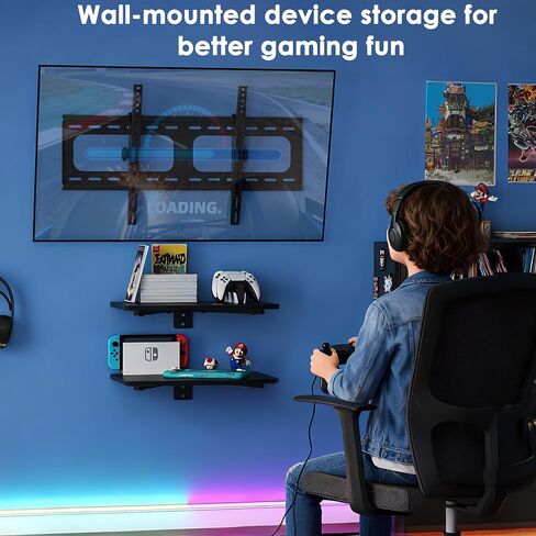 3-in-1 TV Mount & Shelves Kit, Wall-Mount TV Bracket Fits 37–75" TVs, Holds Up to 154 lbs, Max VESA 600 × 400 mm, 2 Wooden Floating Shelves for DVD Players, Game Consoles, Decor in Saudi Arabia