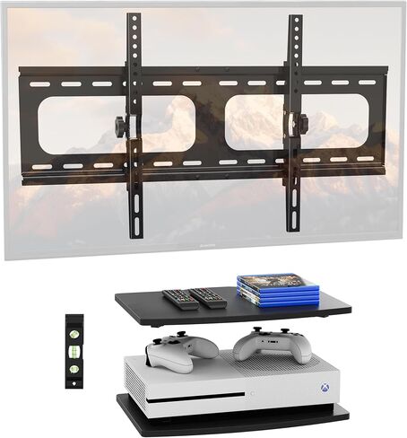 3-in-1 TV Mount & Shelves Kit, Wall-Mount TV Bracket Fits 37–75" TVs, Holds Up to 154 lbs, Max VESA 600 × 400 mm, 2 Wooden Floating Shelves for DVD Players, Game Consoles, Decor in Saudi Arabia