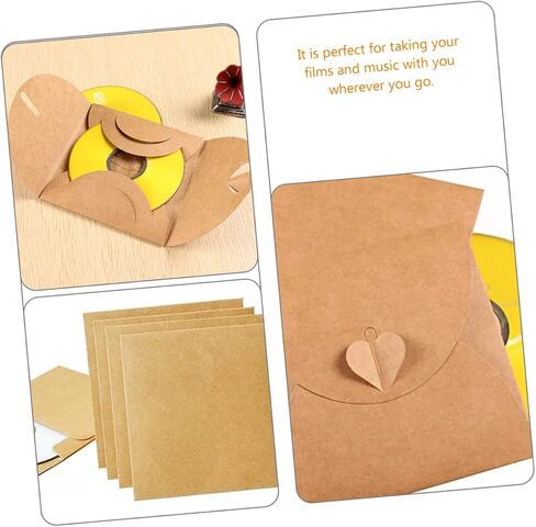 50Pcs Kraft Paper Envelopes for CD/DVD Storage Blank Vintage Design with Heart Button for Party Favors and Photo Albums in Saudi Arabia