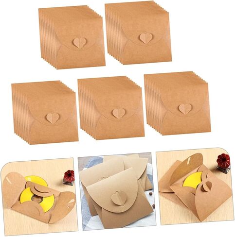 50Pcs Kraft Paper Envelopes for CD/DVD Storage Blank Vintage Design with Heart Button for Party Favors and Photo Albums in Saudi Arabia