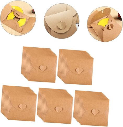 50Pcs Kraft Paper Envelopes for CD/DVD Storage Blank Vintage Design with Heart Button for Party Favors and Photo Albums in Saudi Arabia