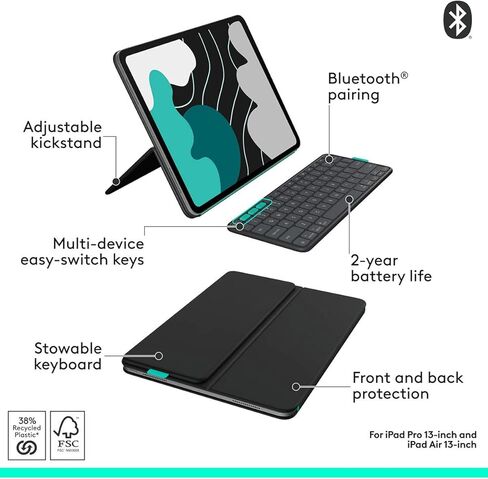 لوجيتك فليب فوليو، حافظة لوحة مفاتيح لجهاز iPad Pro 13 بوصة (M4 وM5) وiPad Air 13 بوصة (M2 وM3) (2024، 2025)، جرافيت in Kuwait