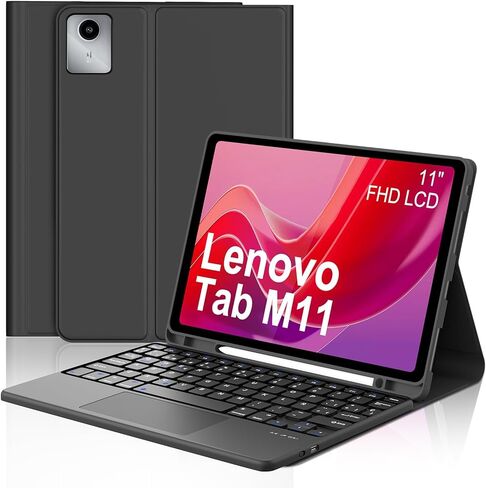 حافظة لوحة مفاتيح تعمل باللمس لجهاز Lenovo Tab M11 / K11 LTE مقاس 11 بوصة 2024، غطاء لوحة مفاتيح بلوتوث لاسلكي قابل للفصل، حافظة جلدية من البولي يوريثان مع حامل قلم رصاص، إيقاظ/غفو تلقائي، مسند متعدد الزوايا، لوحة تتبع in Kuwait