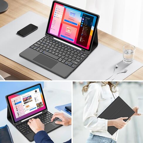 حافظة لوحة مفاتيح تعمل باللمس لجهاز Lenovo Tab M11 / K11 LTE مقاس 11 بوصة 2024، غطاء لوحة مفاتيح بلوتوث لاسلكي قابل للفصل، حافظة جلدية من البولي يوريثان مع حامل قلم رصاص، إيقاظ/غفو تلقائي، مسند متعدد الزوايا، لوحة تتبع in Kuwait