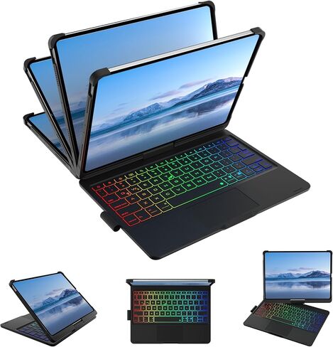 TouchPad Keyboard Case for iPad 10th Generation&iPad 11th(A16,2025),iPad Air 11（M3,M2/iPad Pro 11 inch Keyboard，360°Swivel,7 Use Modes,Rainbow Backlight (Cherry Purple) in Kuwait