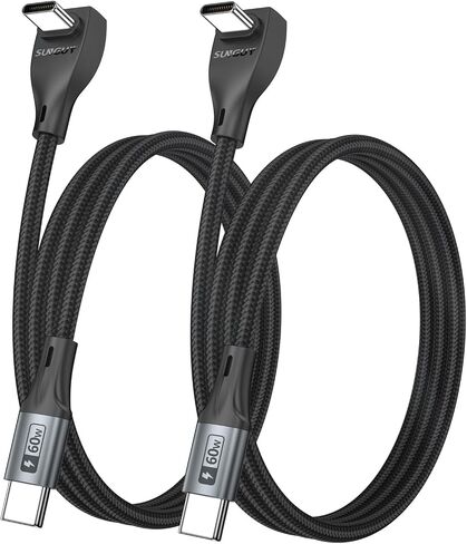 USB C Cable Right Angle - [2Pack 3.3FT] 60W Fast Charging USB C Cable Braided USB Type C Data Cable, 90 Degree C Port Charger Cord for iPhone 17/16/15 Pro Max, Tesla Model Y, MacBook, iPad, Samsung in Saudi Arabia