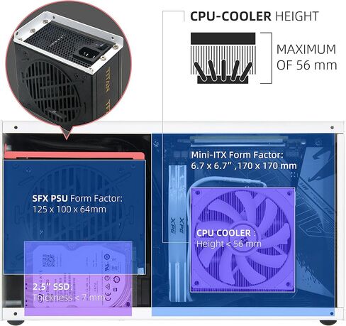 K49/حقيبة ألعاب كمبيوتر محمولة Mini-ITX/عامل شكل صغير 8L/مبرد وحدة المعالجة المركزية حتى 69 مم/وحدة معالجة الرسومات 300 مم ودعم SFX PSU/USB 3.0 وType-C أمامي I/O (كابل Riser K49WW&Gen4، أبيض، عريض) in Kuwait