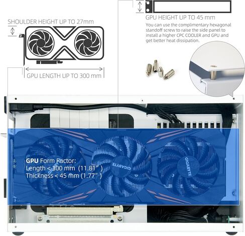 K49/حقيبة ألعاب كمبيوتر محمولة Mini-ITX/عامل شكل صغير 8L/مبرد وحدة المعالجة المركزية حتى 69 مم/وحدة معالجة الرسومات 300 مم ودعم SFX PSU/USB 3.0 وType-C أمامي I/O (كابل Riser K49WW&Gen4، أبيض، عريض) in Kuwait