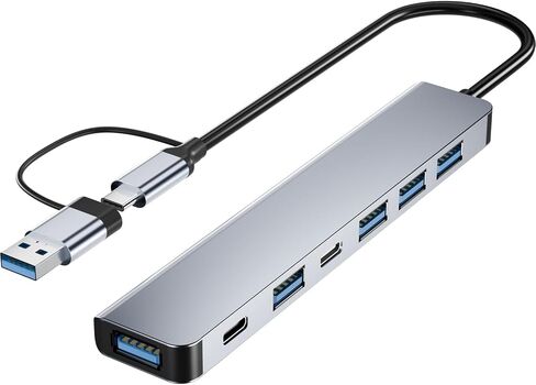 USB C Hub Aluminum 7 in 1, USB 3.0 Hub Multiport Adapter with 1 x USB 3.0, 4 x USB 2.0, 2 x USB C for MacBook Pro Air,iPad Pro, iMac, Laptop in Saudi Arabia