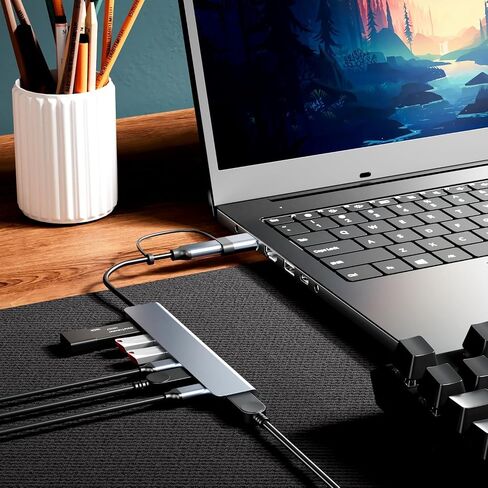 USB C Hub Aluminum 7 in 1, USB 3.0 Hub Multiport Adapter with 1 x USB 3.0, 4 x USB 2.0, 2 x USB C for MacBook Pro Air,iPad Pro, iMac, Laptop in Saudi Arabia