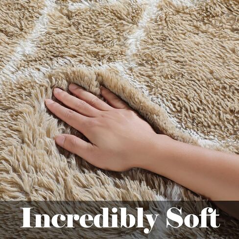 ONASAR Geometric Area Rug 4x6 for Bedroom Living Room, Beige Moroccan Rugs Floor Mat for Home Decor Aesthetic, Soft Shaggy Plush Fluffy Carpet for Teen Nursery Playroom Dorm Classroom Office in Kuwait