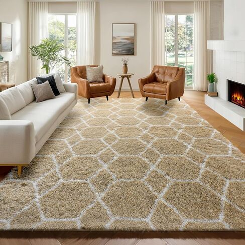 ONASAR Geometric Area Rug 4x6 for Bedroom Living Room, Beige Moroccan Rugs Floor Mat for Home Decor Aesthetic, Soft Shaggy Plush Fluffy Carpet for Teen Nursery Playroom Dorm Classroom Office in Kuwait