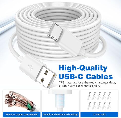 كابل تمديد طاقة USB من النوع C بطول 26 قدمًا لكاميرا WYZE Duo Cam Pan eufy Cam S340 كابل USB طويل إلى USB C لكاميرا الأمان سلك شحن داخلي خارجي لكاميرا المراقبة 10 مشابك كابل، أبيض in Kuwait