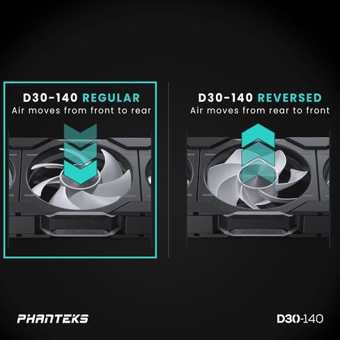 Phanteks D30-140 DRGB PWM Fan 3Pack، مراوح أداء D-RGB متميزة، إضاءة ARGB/DRGB، نظام ربط مروحة سلسلة Daisy، 3Pack (أسود) in Saudi Arabia