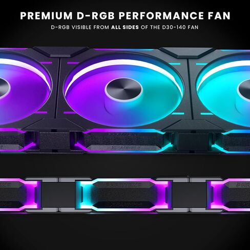 Phanteks D30-140 DRGB PWM Fan 3Pack، مراوح أداء D-RGB متميزة، إضاءة ARGB/DRGB، نظام ربط مروحة سلسلة Daisy، 3Pack (أسود) in Saudi Arabia