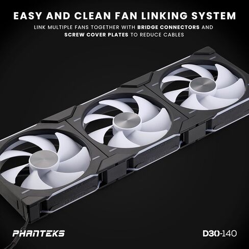 Phanteks D30-140 DRGB PWM Fan 3Pack، مراوح أداء D-RGB متميزة، إضاءة ARGB/DRGB، نظام ربط مروحة سلسلة Daisy، 3Pack (أسود) in Saudi Arabia