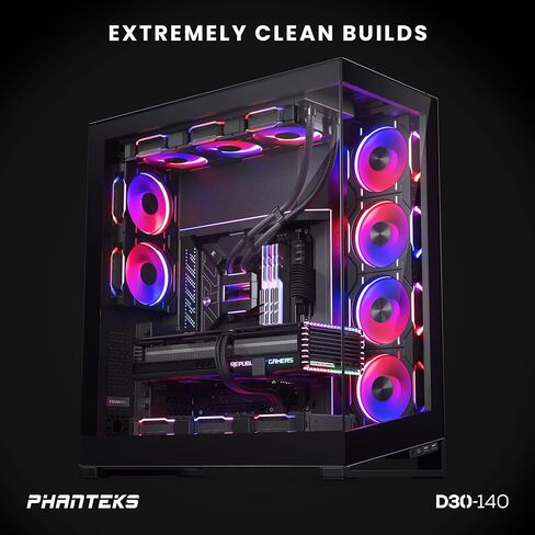Phanteks D30-140 DRGB PWM Fan 3Pack، مراوح أداء D-RGB متميزة، إضاءة ARGB/DRGB، نظام ربط مروحة سلسلة Daisy، 3Pack (أسود) in Saudi Arabia