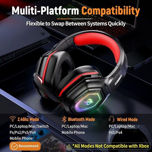 Ozeino Wireless Gaming Headset for PS5, PC, Switch| Lossless Audio-40H Batt | Play & Charge, 2.4GHz USB & Type-C, Flip Mic, Works with PS4, Mac, laptop, mobile, Ideal for FPS, RPG in Kuwait