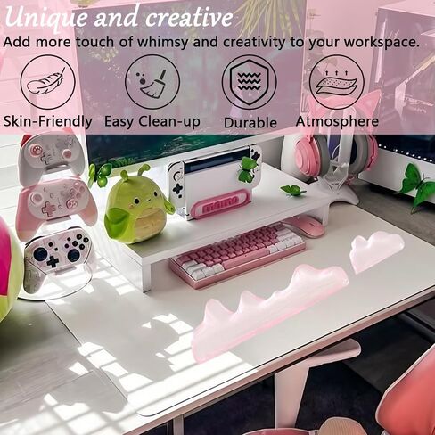 Gel Mountain Wrist Rest for Keyboard and Mouse Abstract Clear Pink Keyboard Wrist Rest Transparent Ergonomic Cute Minimalist Mouse Wrist Pad Cool Silicone Non-Slip Support for Computer Office Decor in Saudi Arabia