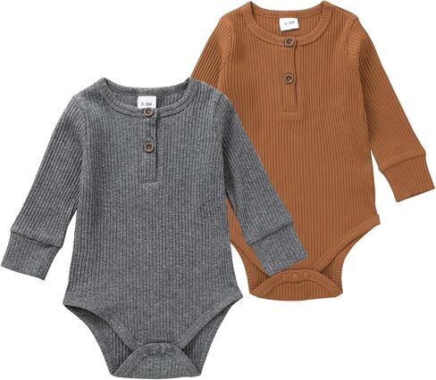 Lala Bear Baby Girl Boy 2 Pack Solid Long Sleeve Romper Bodysuit Clothes in Saudi Arabia