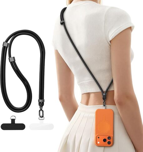 [2025 Upgrade] Phone Lanyard Crossbody with 2 TPU Phone Tabs, Adjustable Anti Theft Phone Strap Crossbody, Zinc Alloy Metal Buckles, Universal Cell Phone Neck lanyard for Daily & Travel Essentials in Saudi Arabia