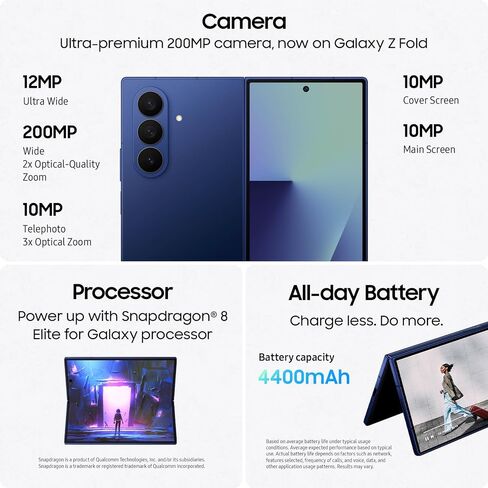 هاتف Samsung Galaxy Z Fold7 الخلوي، هاتف ذكي AI بسعة 256 جيجابايت، نظام Android غير مقفل، تعديلات صور AI، شاشة كبيرة، عمر بطارية طويل، 2025، ضمان الشركة المصنعة لمدة سنة واحدة في الولايات المتحدة، JetBlack (متجدد) in Saudi Arabia