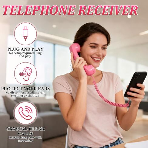 سماعة هاتف ريترو لهواتف iPhone وAndroid، جهاز استقبال الهاتف الخلوي مع ميكروفون ومكبر صوت، سماعة هاتف ريترو، هاتف محمول مريح بمقبض أرضي ومستقبل (أحمر) in Kuwait