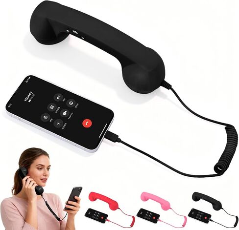 سماعة هاتف ريترو لهواتف iPhone وAndroid، جهاز استقبال الهاتف الخلوي مع ميكروفون ومكبر صوت، سماعة هاتف ريترو، هاتف محمول مريح بمقبض أرضي ومستقبل (أحمر) in Kuwait
