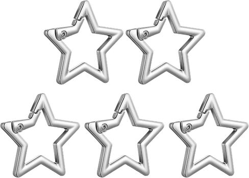 5PCS Star Carabiner Keychain - Stainless Steel Pentagram Snap Hook Clip with Key Ring for Outdoor, Hiking, and Daily Use (Silver) in Saudi Arabia