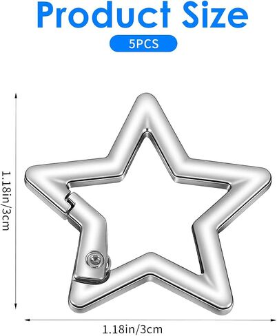 5PCS Star Carabiner Keychain - Stainless Steel Pentagram Snap Hook Clip with Key Ring for Outdoor, Hiking, and Daily Use (Silver) in Saudi Arabia