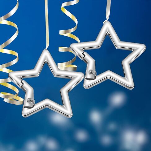 5PCS Star Carabiner Keychain - Stainless Steel Pentagram Snap Hook Clip with Key Ring for Outdoor, Hiking, and Daily Use (Silver) in Saudi Arabia