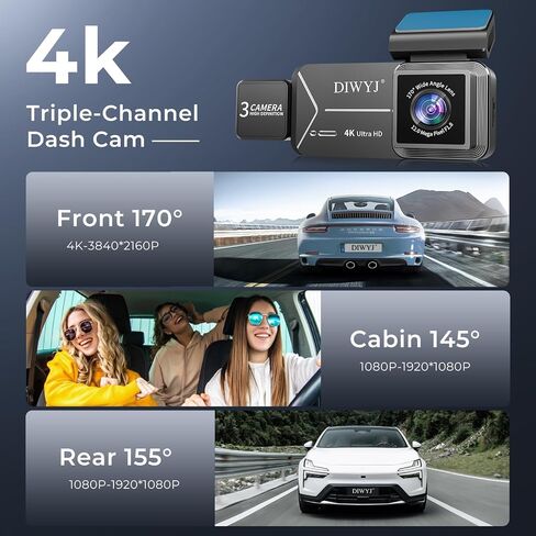Dash Cam Front and Rear, 4K+2.5K+1080P with 170° Fisheye Lens, Full HD Dash Camera for Cars, 5GHz WiFi, IR Night Vision, WDR, 64GB Card Included, 24/7 Parking Mode, G-Sensor & Loop Recording（D7） in Saudi Arabia