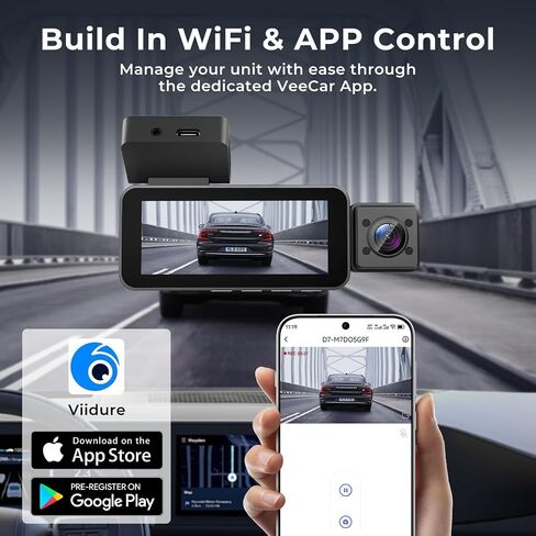 Dash Cam Front and Rear, 4K+2.5K+1080P with 170° Fisheye Lens, Full HD Dash Camera for Cars, 5GHz WiFi, IR Night Vision, WDR, 64GB Card Included, 24/7 Parking Mode, G-Sensor & Loop Recording（D7） in Saudi Arabia