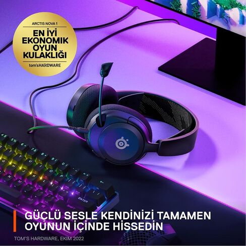 SteelSeries 61607 Arctis Nova 1 Gaming Headphones, Wired, Sealed Type, Compatible with PC, PS5, PS4, Switch, Bi-Directional Microphone, Noise Canceling, Spatial Audio, Hi-Fi Sound, Adjustable, White in Saudi Arabia