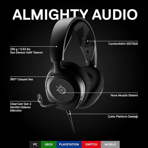 SteelSeries 61607 Arctis Nova 1 Gaming Headphones, Wired, Sealed Type, Compatible with PC, PS5, PS4, Switch, Bi-Directional Microphone, Noise Canceling, Spatial Audio, Hi-Fi Sound, Adjustable, White in Saudi Arabia