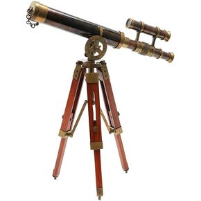 Double Barrel Victorian London (1915) 14" Brass Telescope on Tripod Stand – Antique Nautical Telescope for Home Decor, Office Desk, Vintage Tabletop Decoration in Kuwait