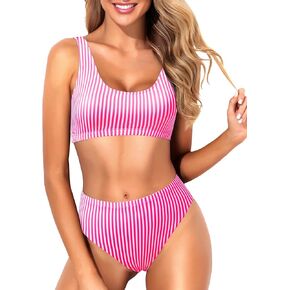 Tempt Me Women Two Piece Scoop Neck Bikini Crop Top Swimsuit Sporty High Waisted Bathing Suit in Saudi Arabia
