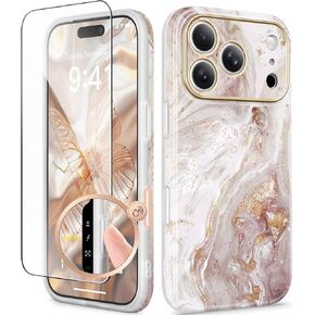 GVIEWIN for iPhone 17 Pro Case Compatible with MagSafe, with Screen Protector [Full Camera Protection] Military-Grade Shockproof Slim Magnetic Marble Phone Case for 17 Pro 6.3", A-Pearlescent/Gold in Kuwait