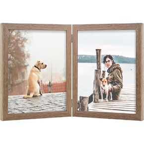4x6 Double Picture Frame Wooden Hinged Photo Frame Definition Glass Stand Vertically on Desktop or Tabletop Black in Saudi Arabia