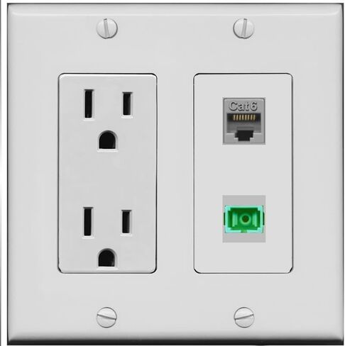 RiteAV 15 Amp Power Outlet and CAT6 SC-APC-SX Wall Plate [Gray] in Saudi Arabia