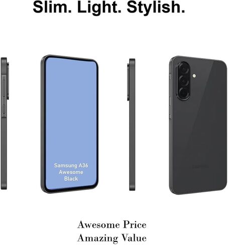 هاتف ذكي Samsung Galaxy A36 بسعة 128 جيجابايت 5G (مفتوح في الولايات المتحدة) - أسود رائع - حزمة مع شاحن فائق السرعة بقدرة 25 وات، وشاشة 6.7 بوصة، وبطارية تدوم طوال اليوم in Kuwait