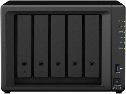 Synology DiskStation DS1019+ iSCSI NAS Server مع وحدة المعالجة المركزية Intel Celeron بسرعة تصل إلى 2.3 جيجا هرتز، وذاكرة 8 جيجا بايت، وتخزين الأقراص الصلبة 20 تيرابايت، ونظام تشغيل DSM in Saudi Arabia