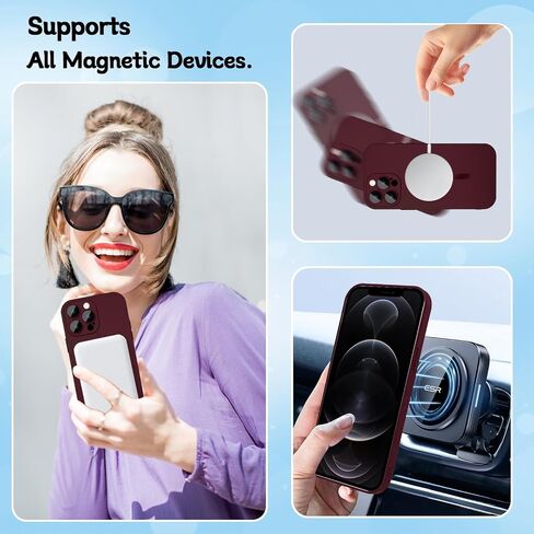 حافظة هاتف مغناطيسية لهاتف iPhone 13 Pro للنساء، [متوافقة مع المغناطيسي] تصميم معدني ناعم غير لامع مع واقيات عدسة و2 واقي شاشة لهاتف iPhone 13 Pro 6.1 بوصة - أحمر خمري in Kuwait