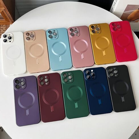 حافظة هاتف مغناطيسية لهاتف iPhone 13 Pro للنساء، [متوافقة مع المغناطيسي] تصميم معدني ناعم غير لامع مع واقيات عدسة و2 واقي شاشة لهاتف iPhone 13 Pro 6.1 بوصة - أحمر خمري in Kuwait