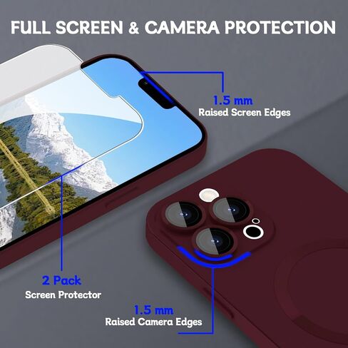 حافظة هاتف مغناطيسية لهاتف iPhone 13 Pro للنساء، [متوافقة مع المغناطيسي] تصميم معدني ناعم غير لامع مع واقيات عدسة و2 واقي شاشة لهاتف iPhone 13 Pro 6.1 بوصة - أحمر خمري in Kuwait